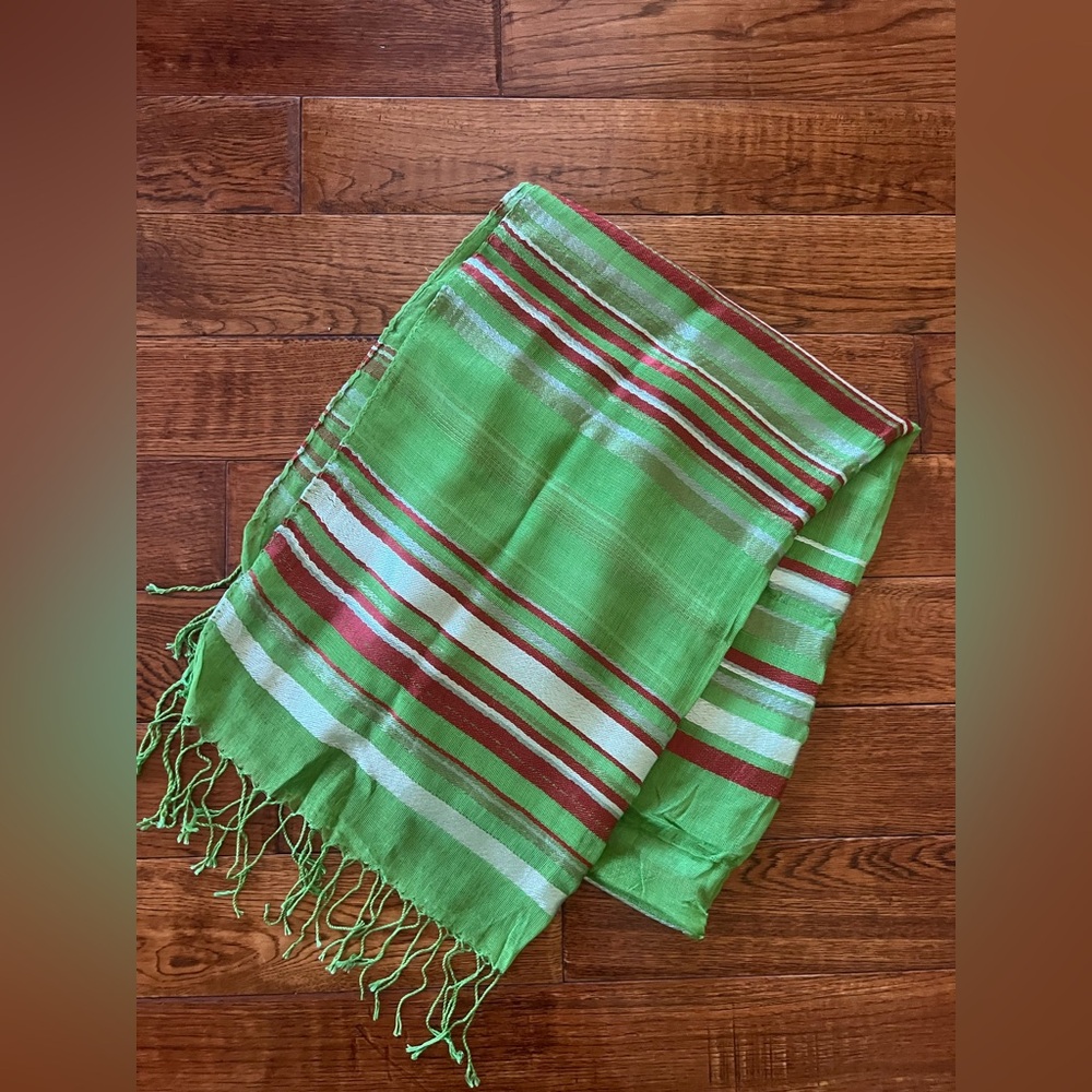 Moroccan Scarf Green Striped Multicolor One Size